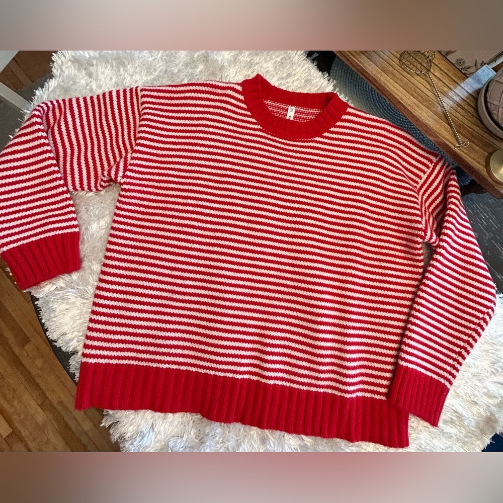 Super duper adorable red and white striped sweater! Size Large - Picture 5 of 12